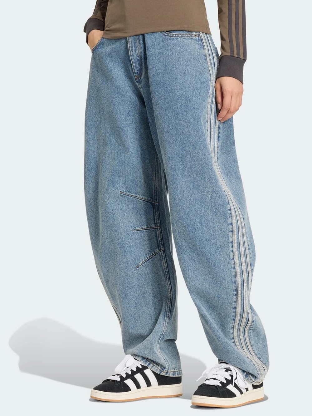 adidas Originals 3-Stripes Barrel Leg Jeans - Picture 3 of 6